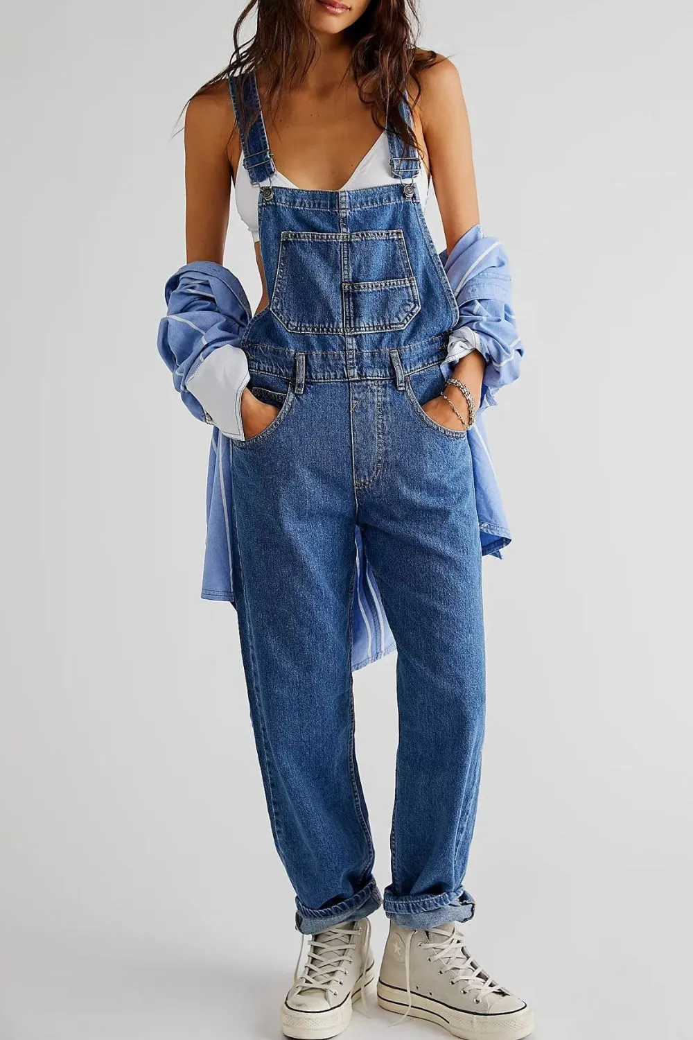 Wide Strap Square Neck Denim Overalls
