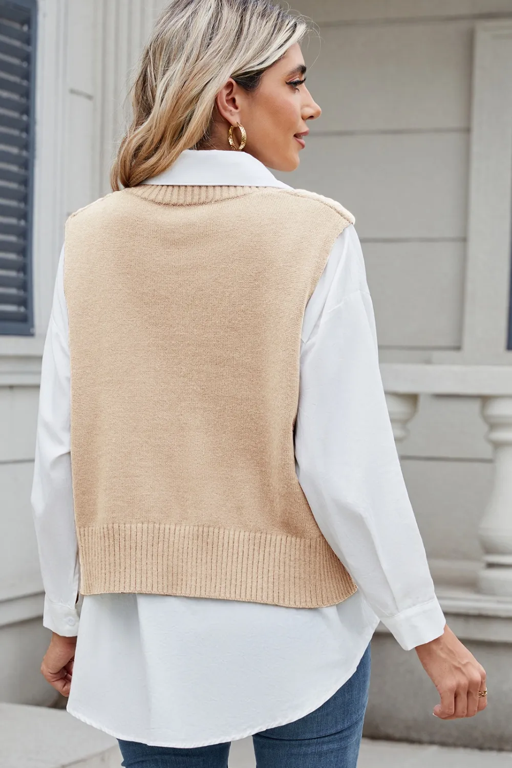 Cable-Knit V-Neck Sweater Vest, image 7