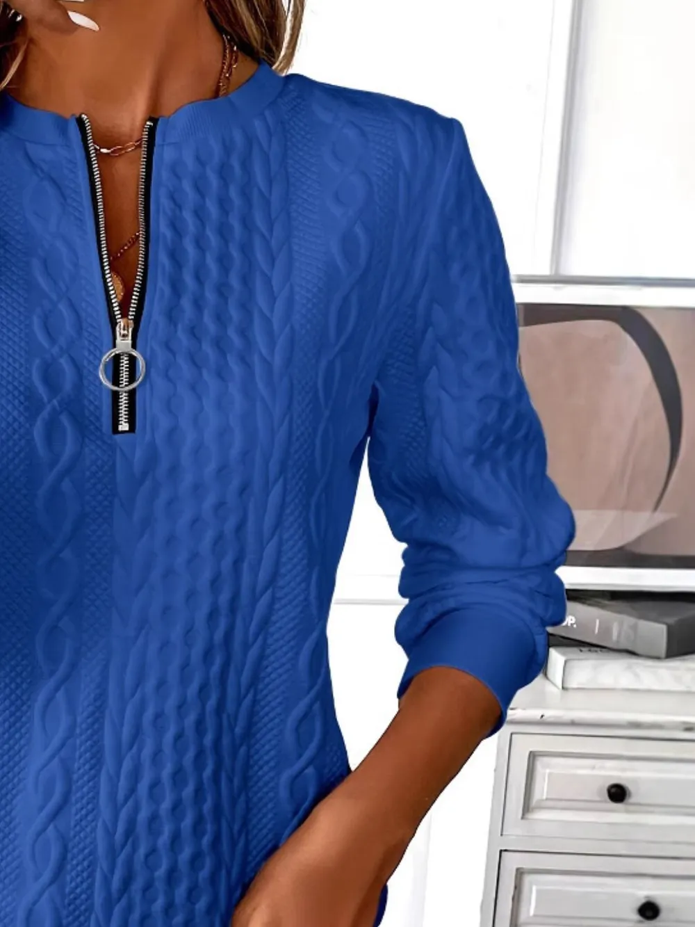 Texture Half Zip Long Sleeve Sweatshirt, image 8