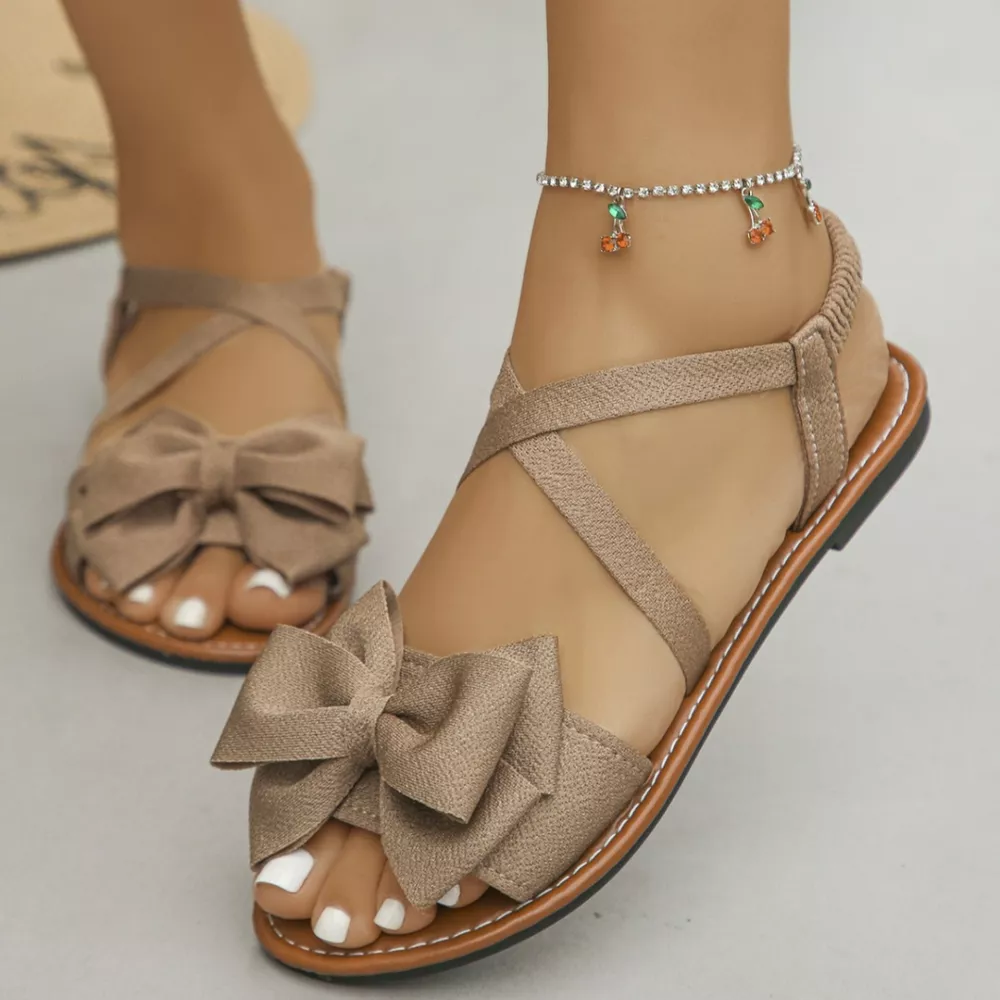 Bow-Decor Crisscross Ankle Strap Sandals, image 6