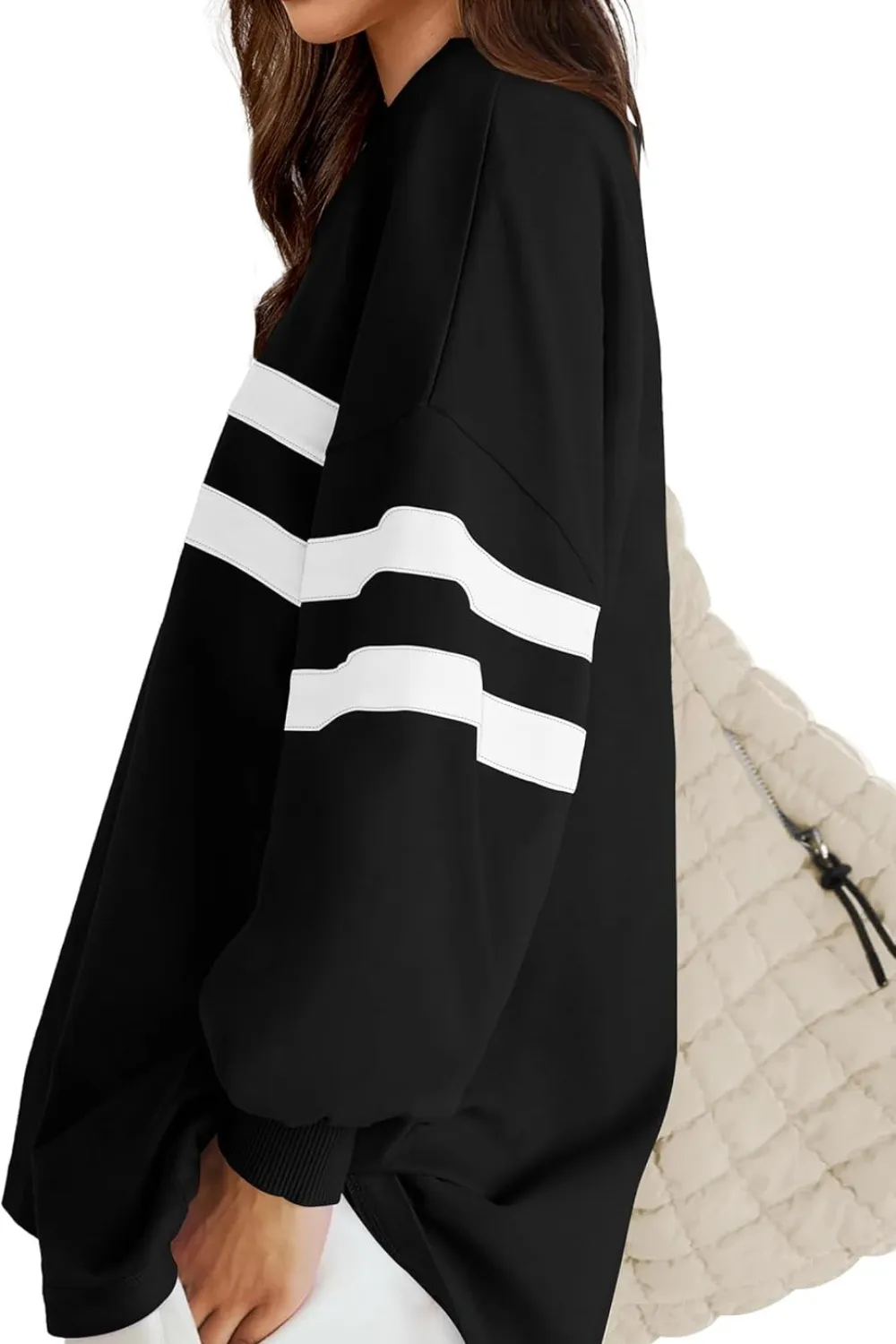 Striped Round Neck Dropped Shoulder Sweatshirt, image 6
