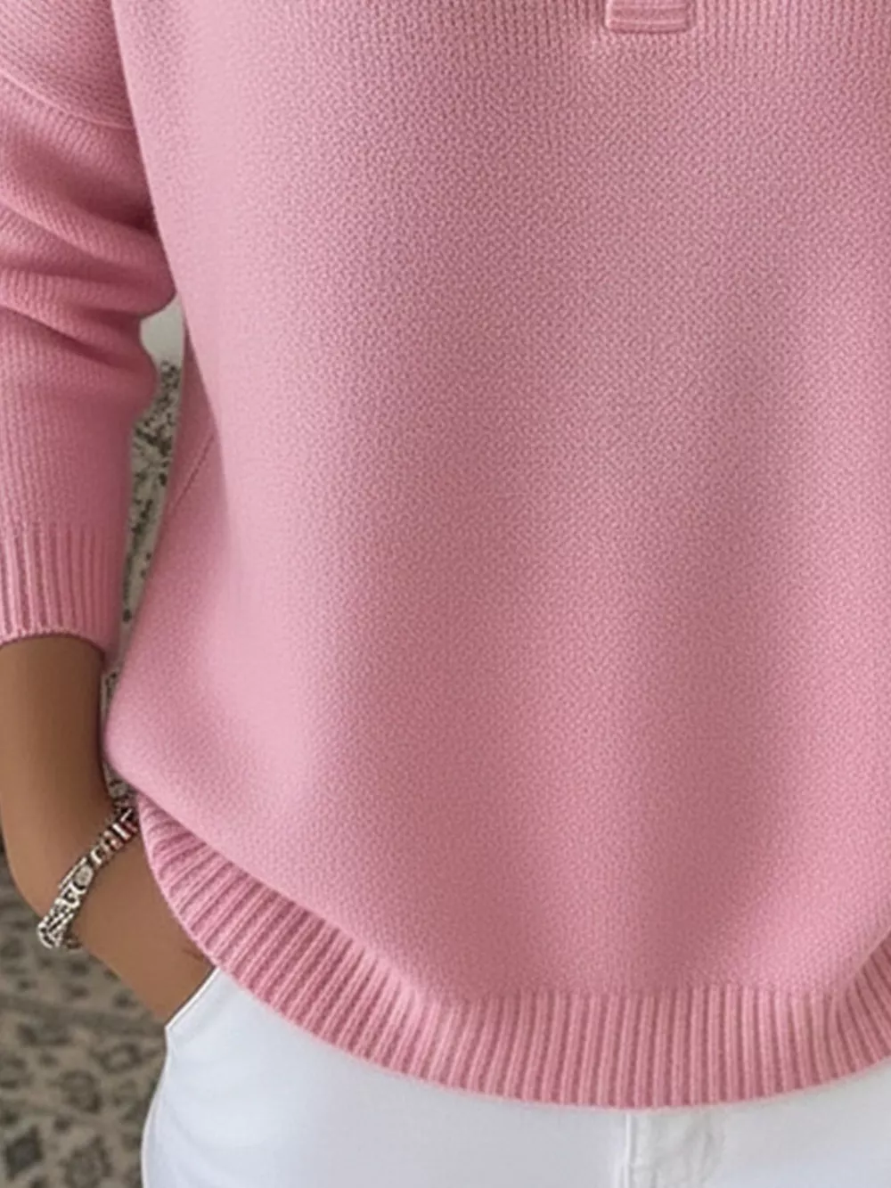 Full Size Half Button Long Sleeve Knit Top Plus Size, image 23