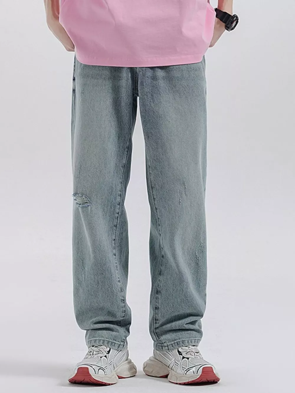 Men's Distressed Wide Leg Jeans