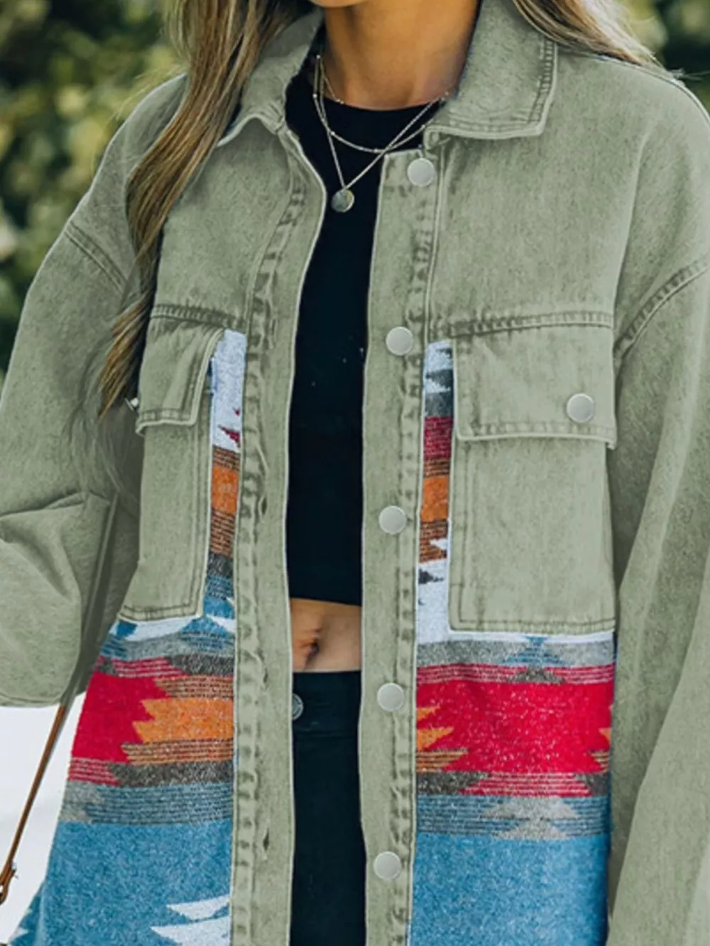 Aztec Print Button Up Jacket, image 7