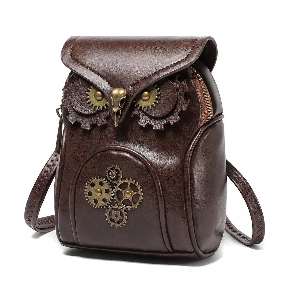 Steampunk Owl Design Crossbody Bag, image 2
