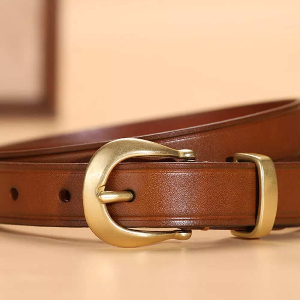 Classic Leather Belt with Golden Buckle, image 2