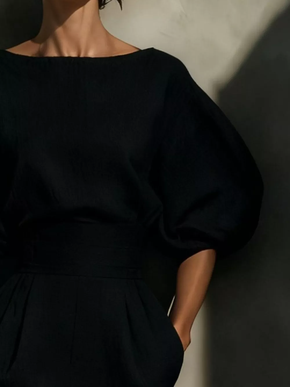 Full Size Round Neck Puff Sleeve Midi Dress Plus Size, image 4