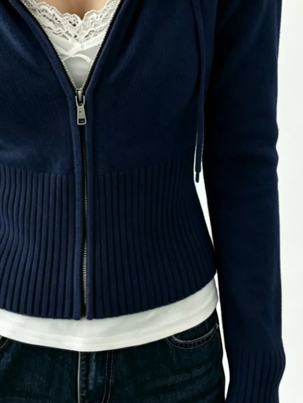 Zip-Up Cropped Hooded Cardigan, image 9