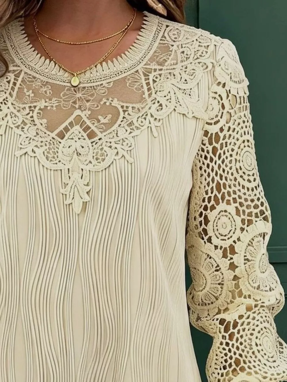 Lace Patchwork Long Sleeve Blouse, image 2