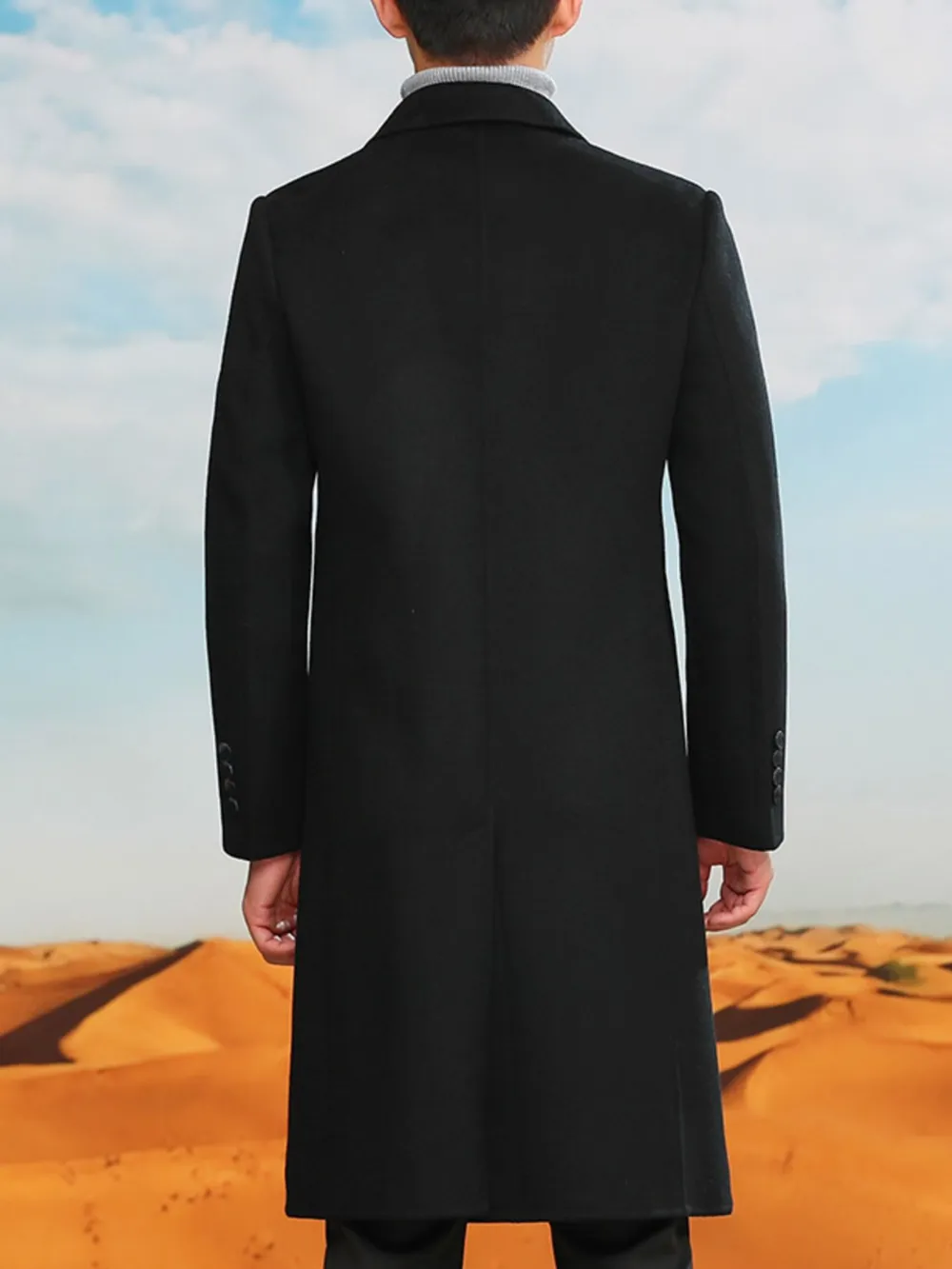 Men's Plus Size Double-Breasted Long Wool Coat, image 4
