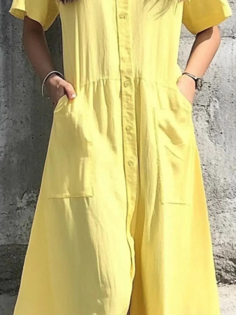 Button Front Short Sleeve Midi Dress, image 2