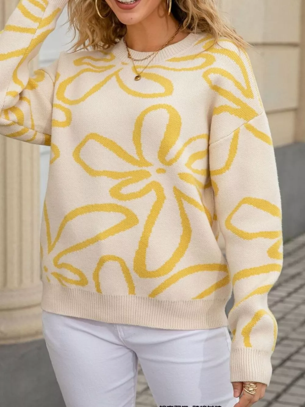 Flower Crew Neck Long Sleeve Sweater, image 10