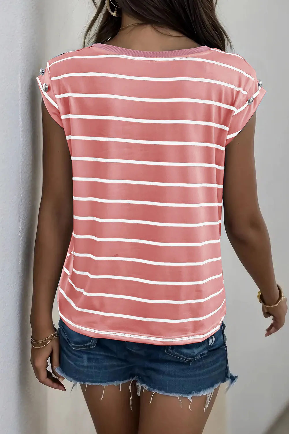 Decorative Button Round Neck T-Shirt, image 10