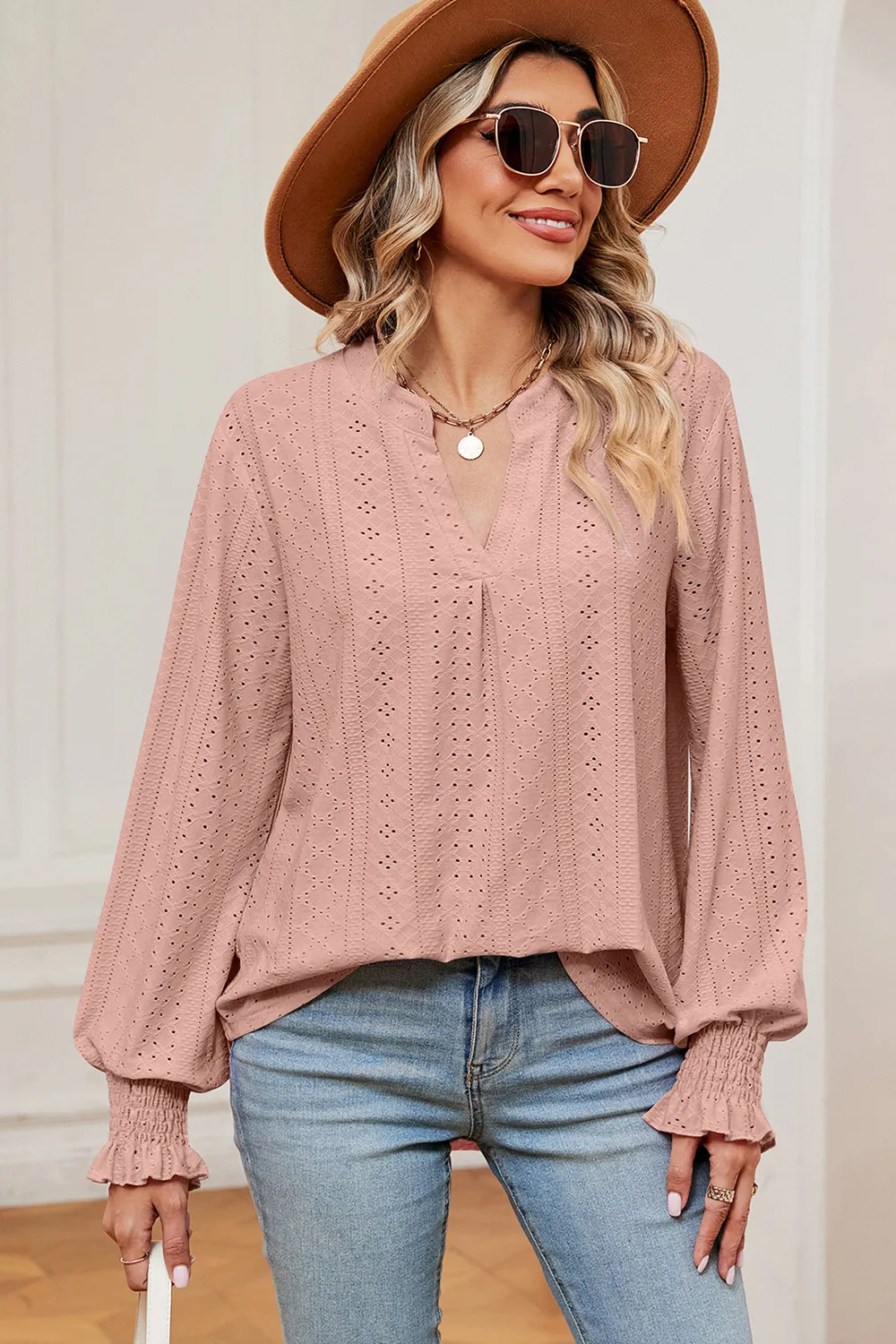 Eyelet Notched Long Sleeve T-Shirt, image 23