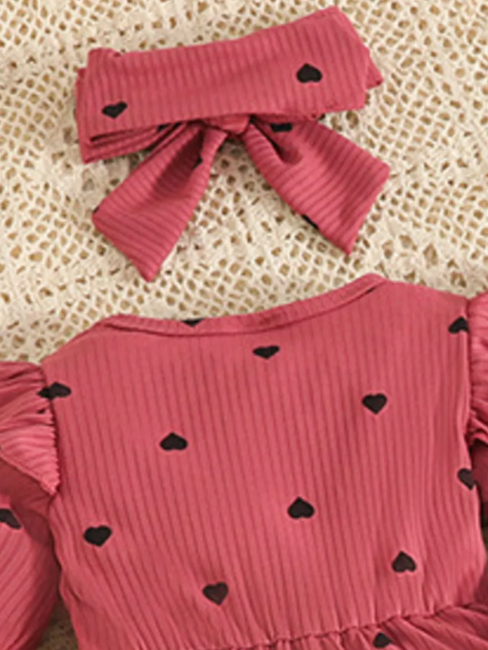 Children's Heart Print Dress & Headband Set, image 8