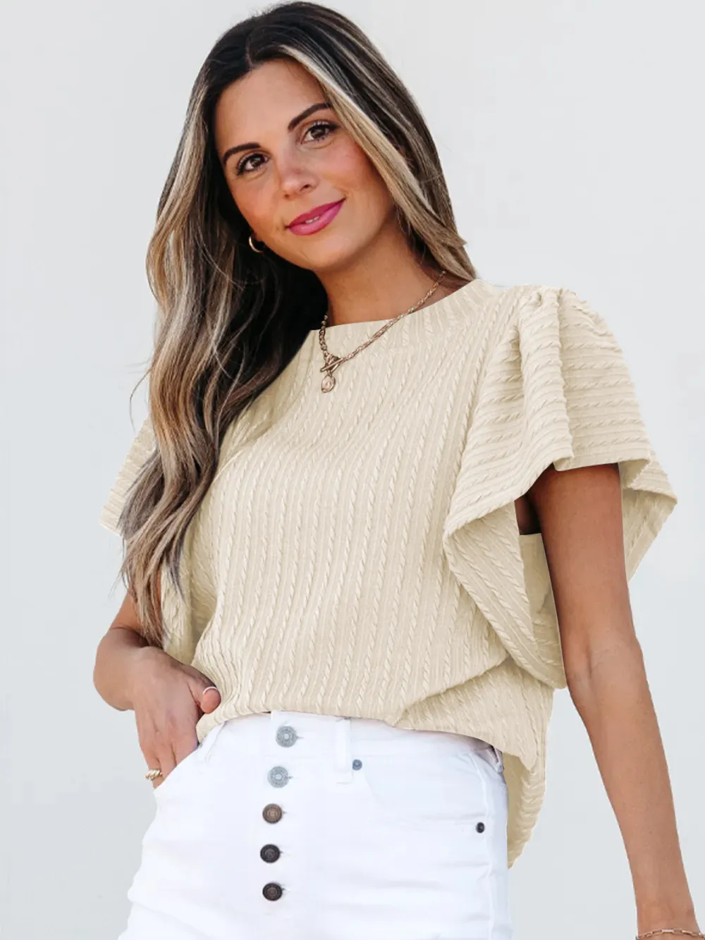 Round Neck Ruffle Sleeve Top, image 8