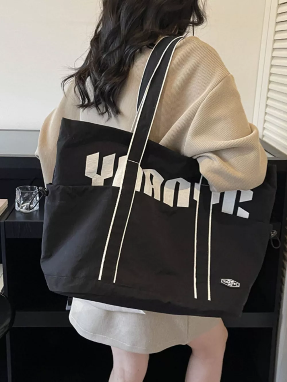 Drawstring Letter Shoulder Bag, image 5