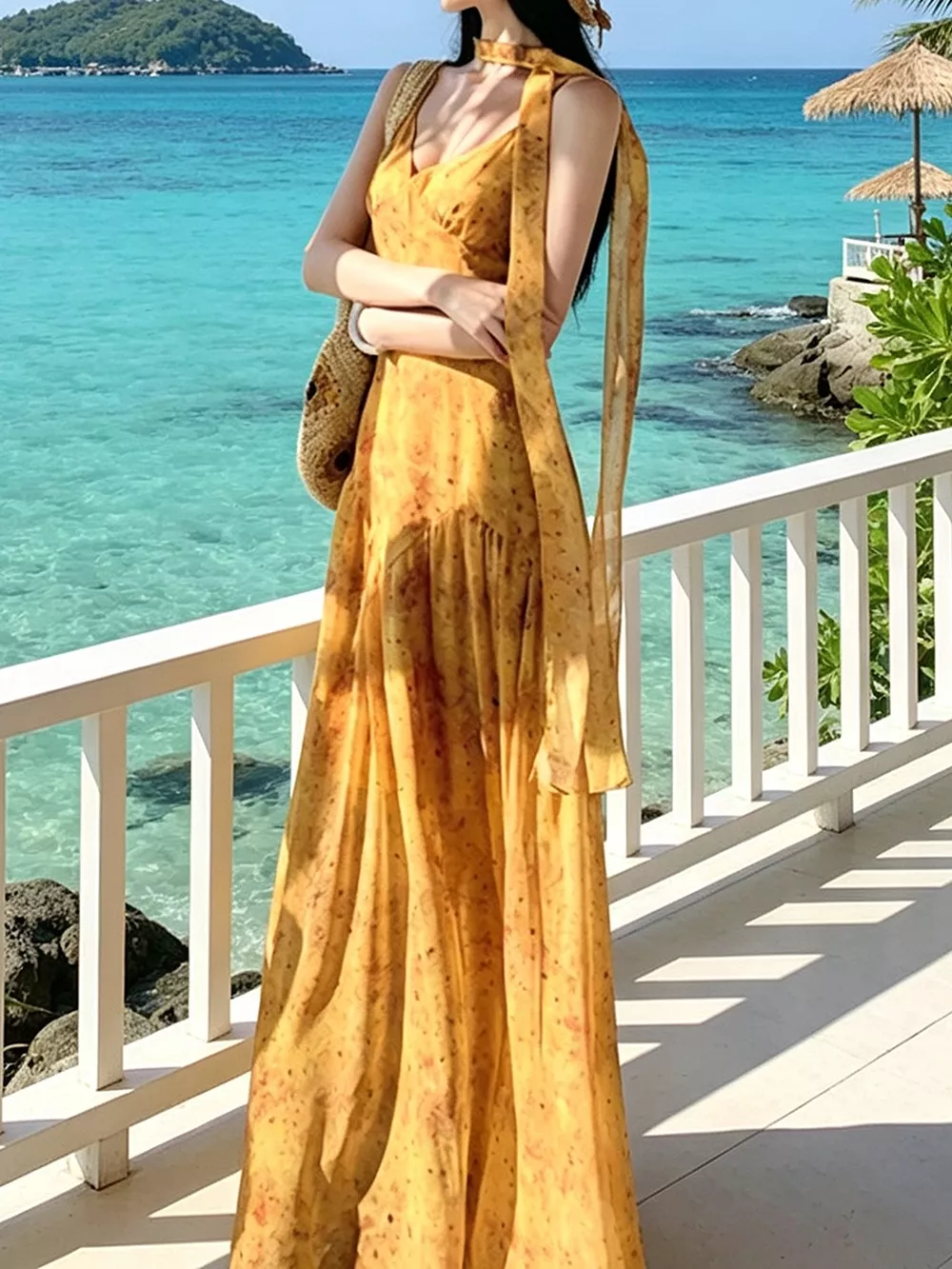 Floral Print V-Neck Cami Dress with Scarf, image 5