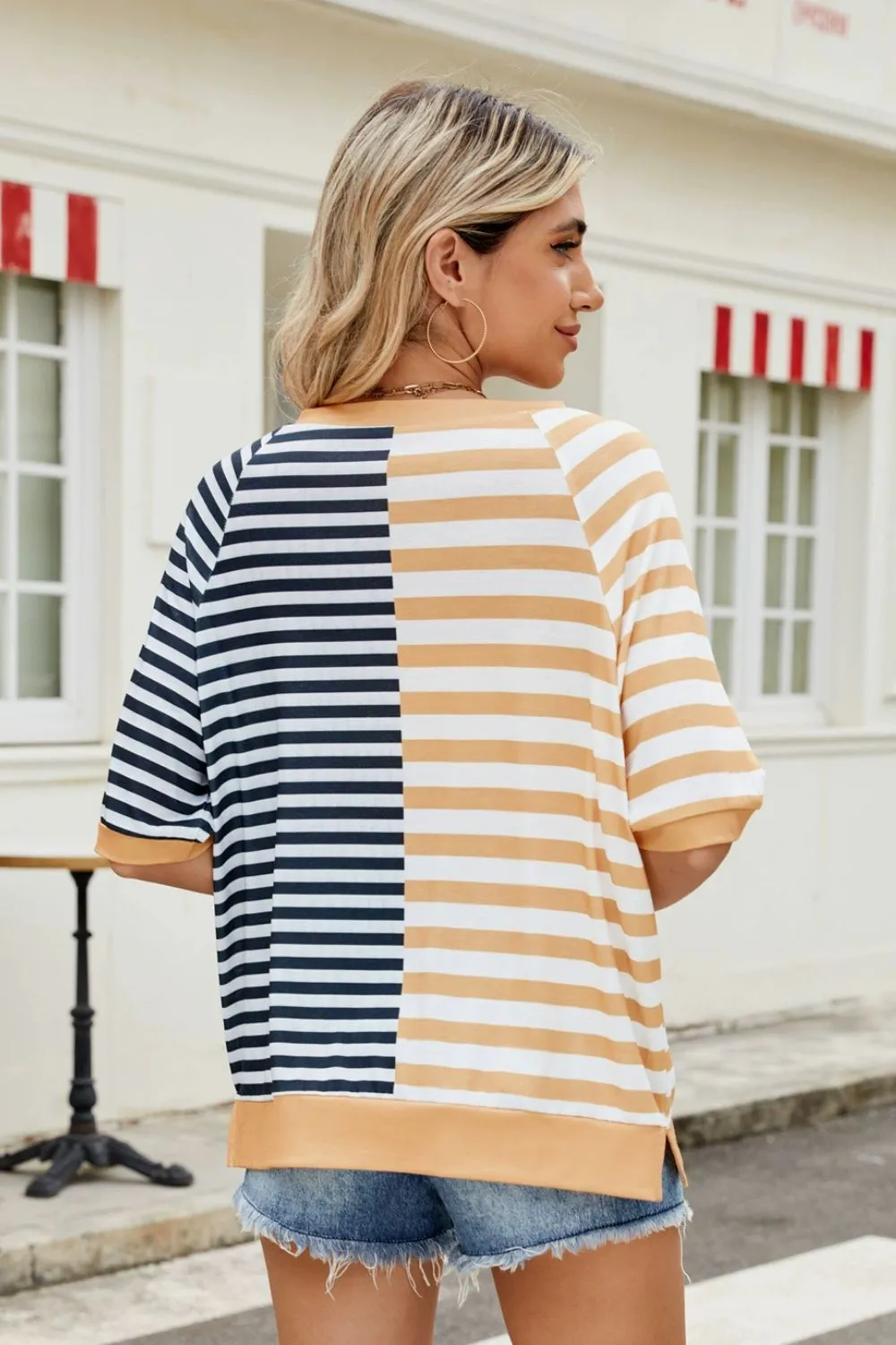 Striped Round Neck Half Sleeve T-Shirt, image 4