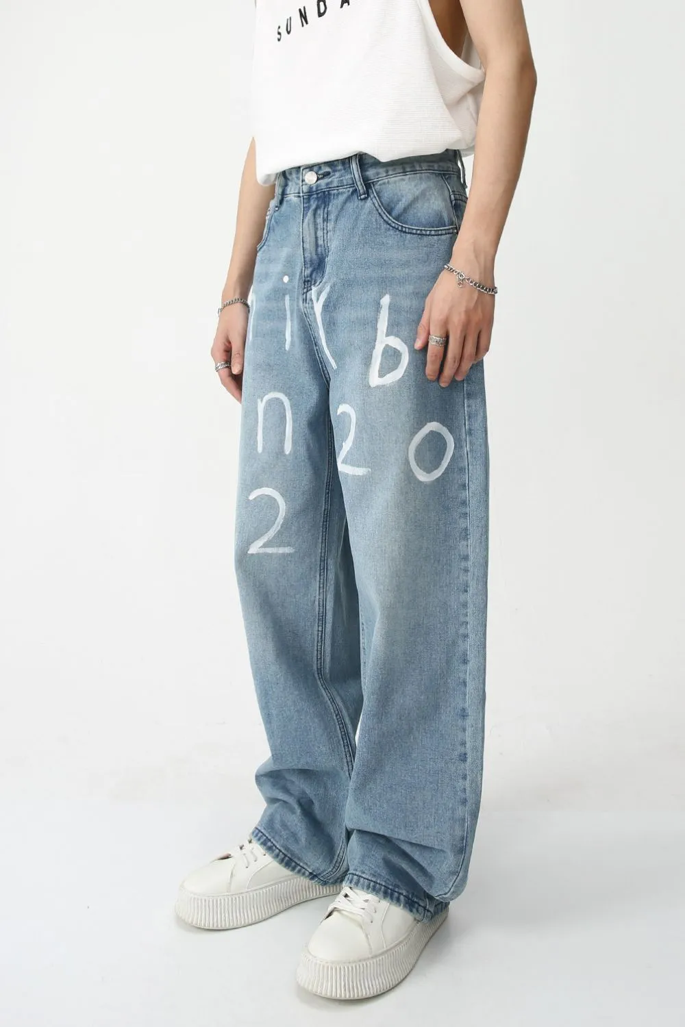 Men's Graffiti Wide Leg Jeans, image 2