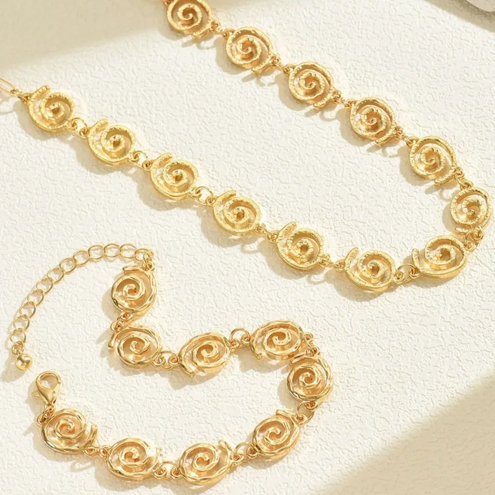 18K Gold-Plated Spiral Neclace and Bracelet Jewelry Set, image 2