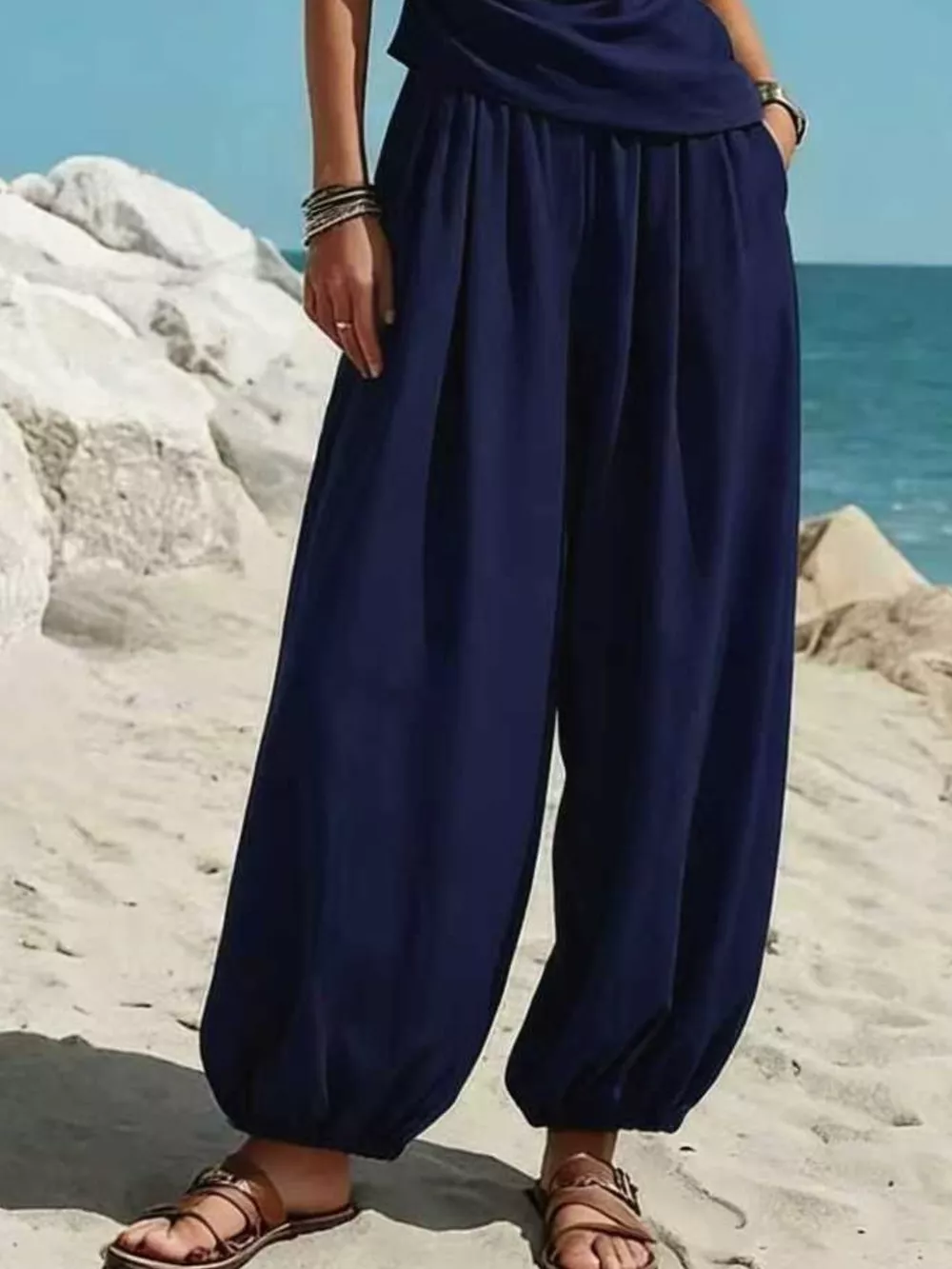 Full Size One-Shoulder Sleeveless Top and Harem Pants Set Plus Size, image 12