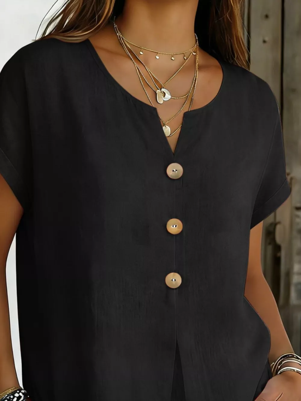 Decor Button Short Sleeve Blouse, image 9