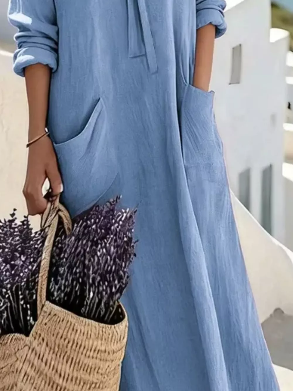 Full Size Long Sleeve Loose Maxi Dress with Pockets Plus Size, image 10