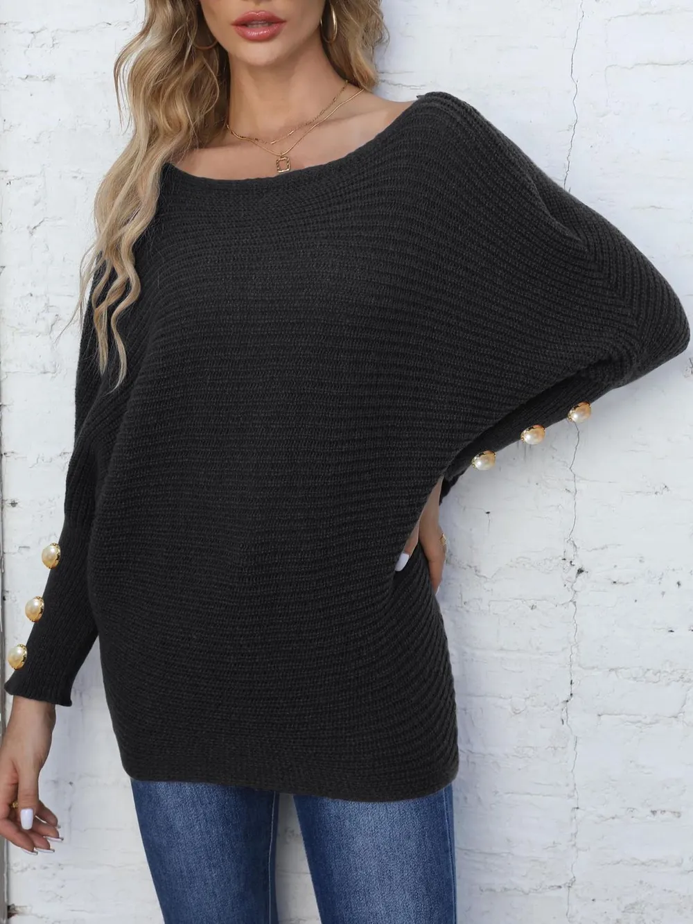 Full Size Boat Neck Long Sleeve Sweater, image 12
