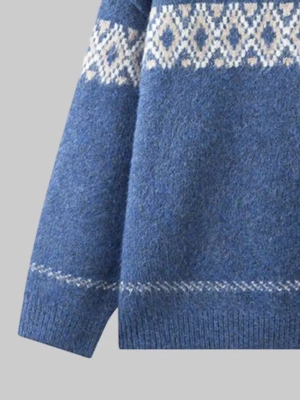 Full Size Vintage Patterned Round Neck Sweater Plus Size, image 21