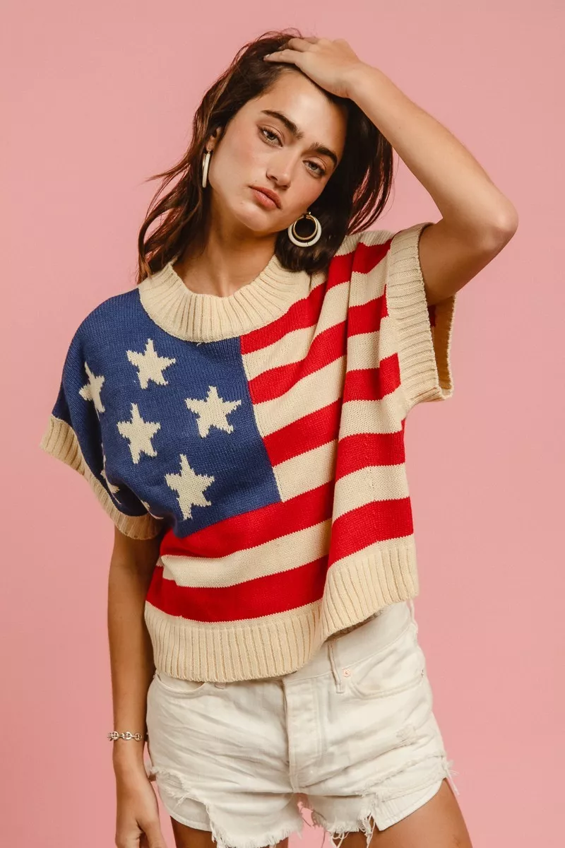Star Patches American Flag Sleeveless Sweater, image 2