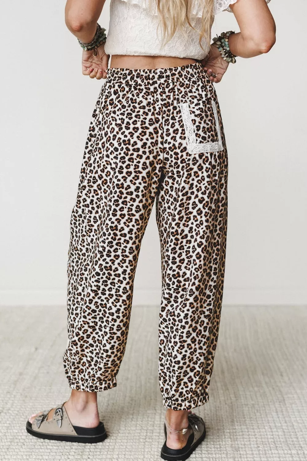 Leopard Print Ankle-Length Elastic Waist Pants, image 3
