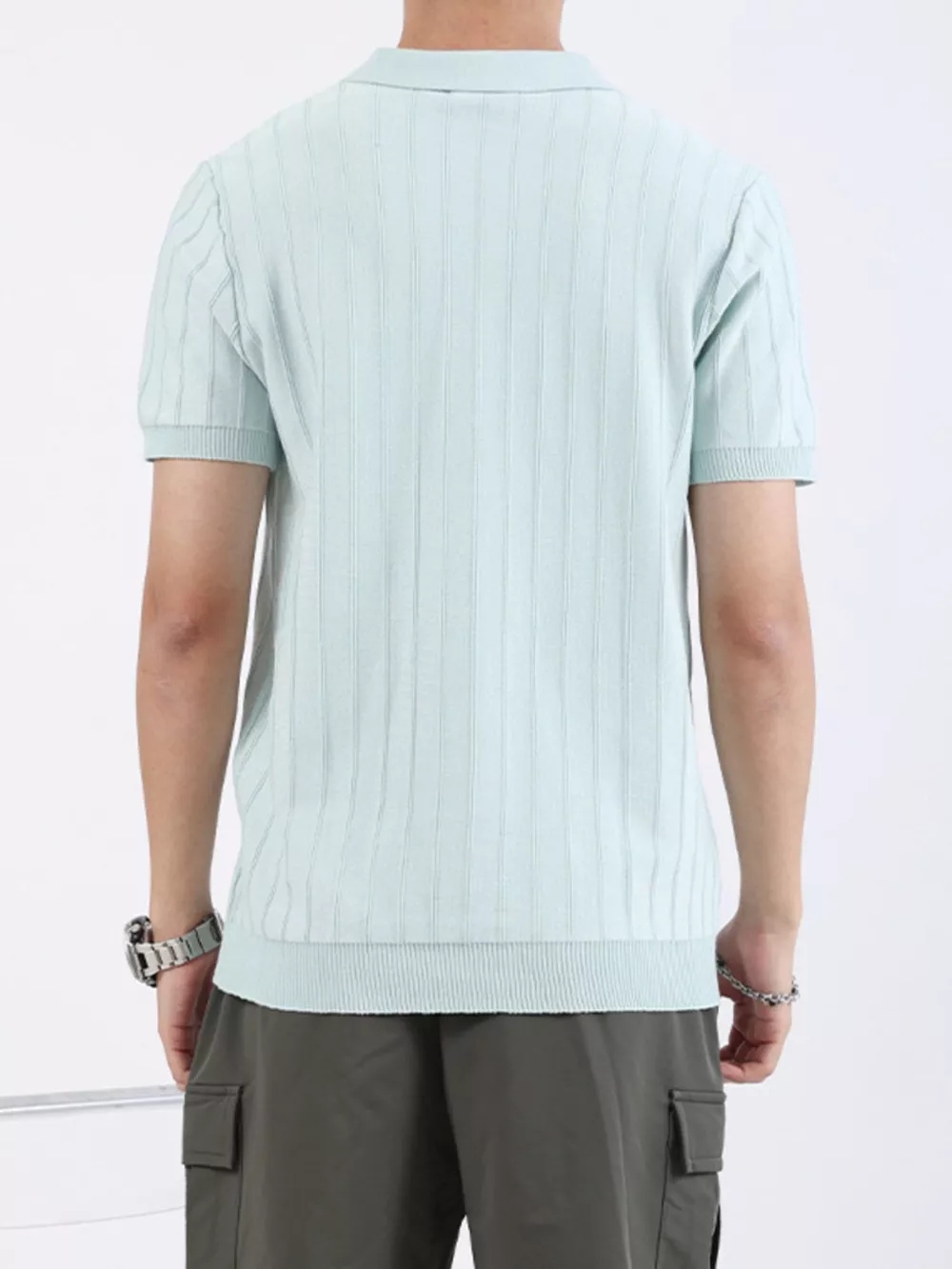 Men's Plus Size Striped Knitted Polo, image 4