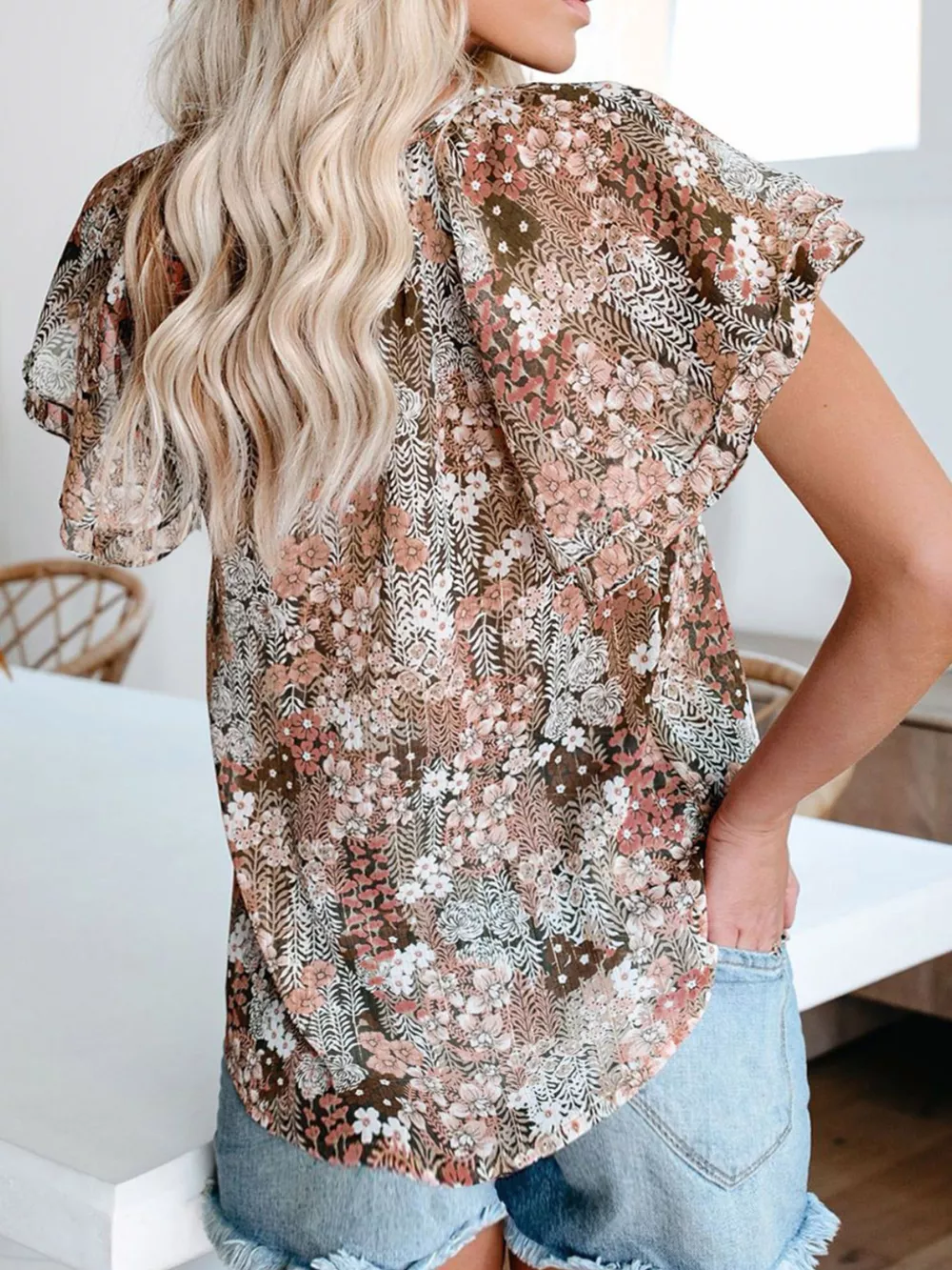 Full Size Floral Print V-Neck Shirt Plus Size, image 11