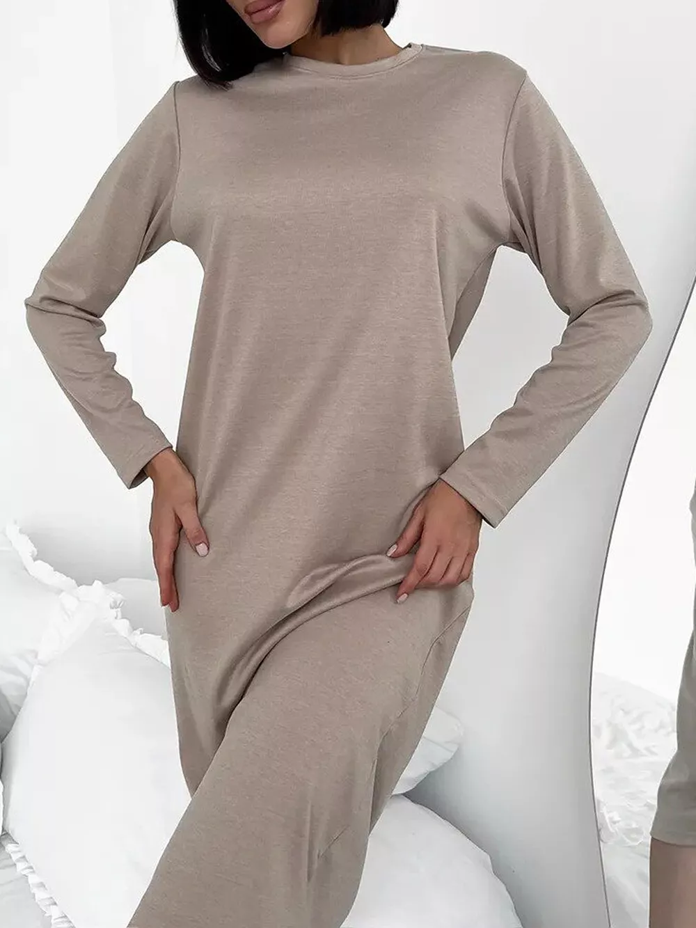 Round Neck Long-Sleeve Midi Dress, image 10