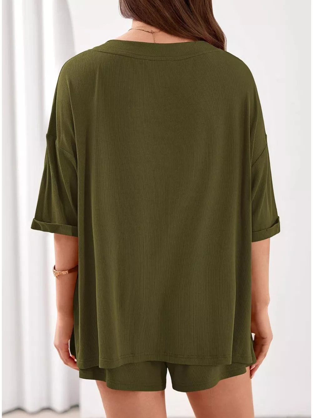 Casual Solid Color V-Neck Top & Shorts Set, image 16