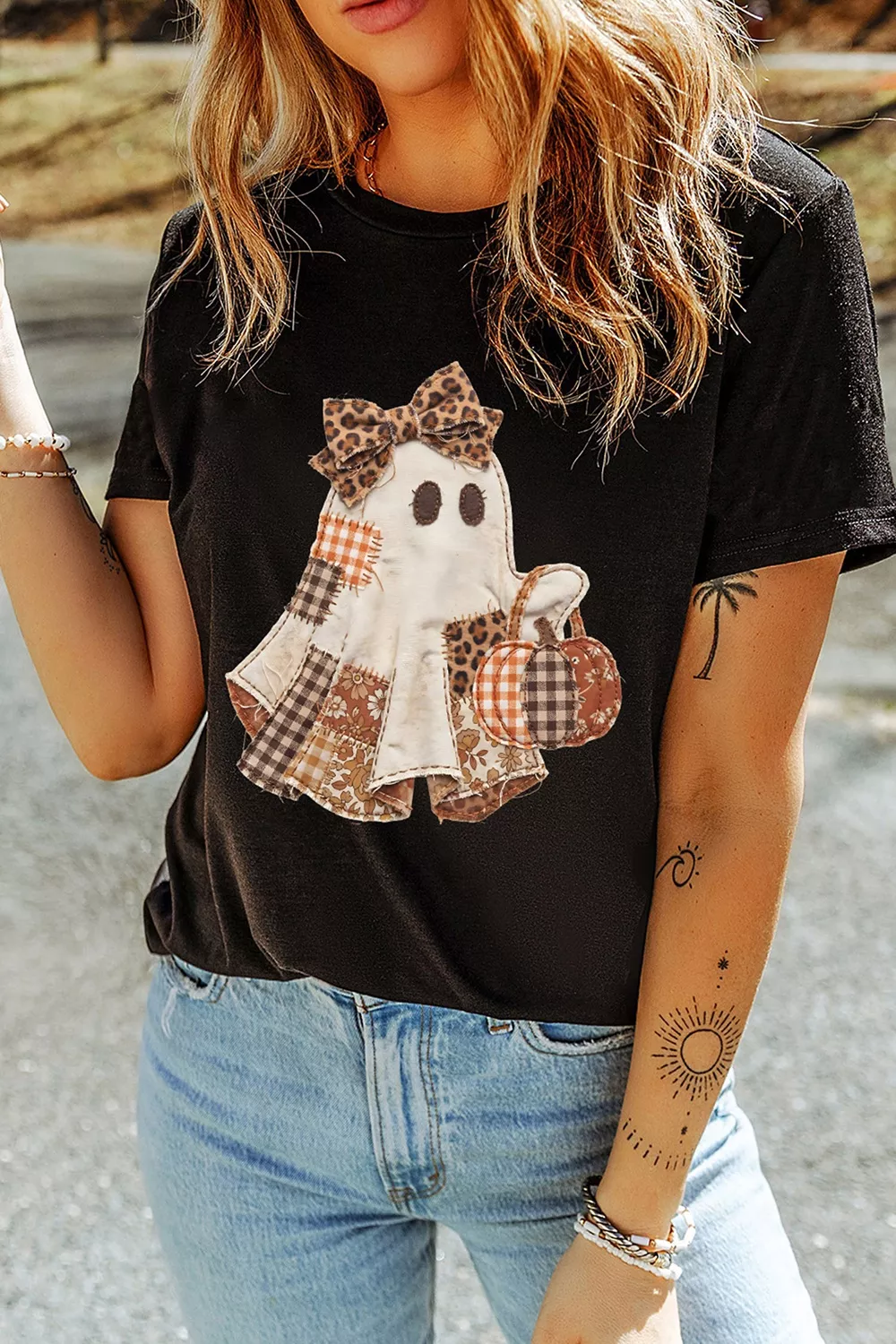 Full Size Halloween Ghost Applique Short Sleeve T-Shirt Plus Size, image 2