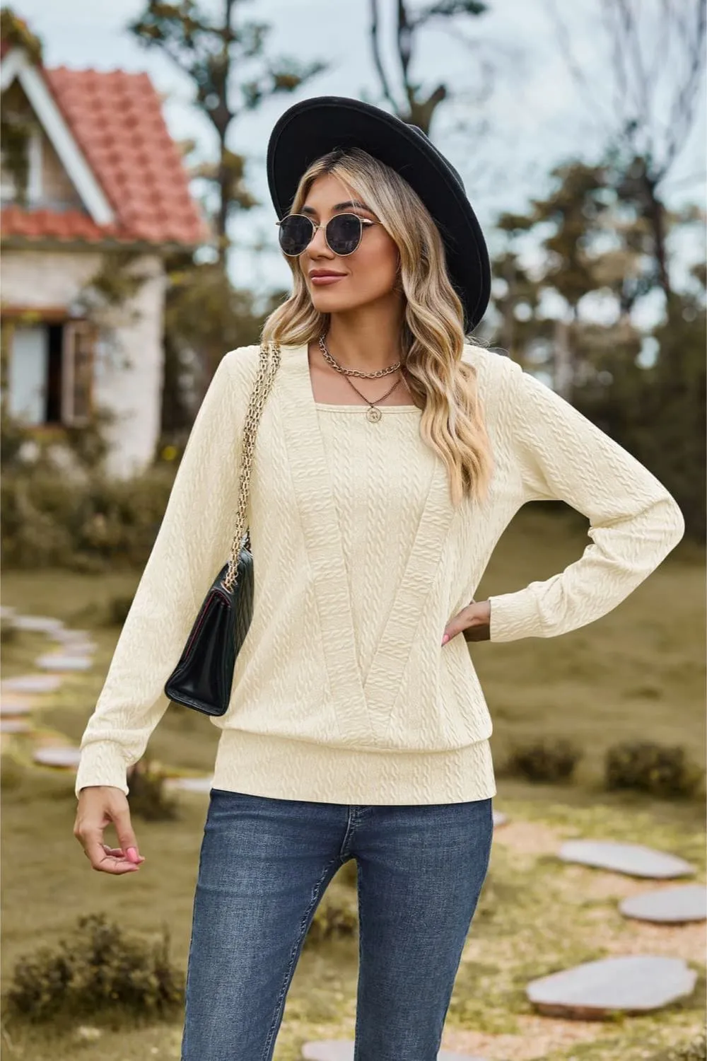Square Neck Long Sleeve Blouse, image 3