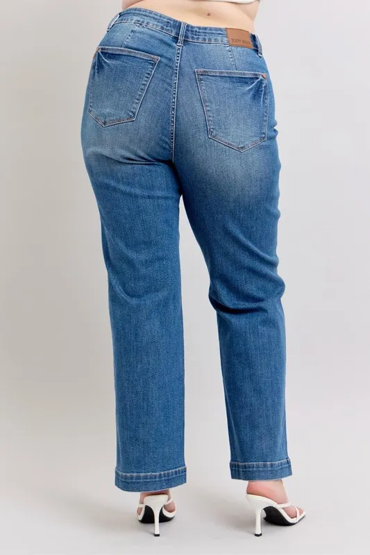 Full Size High Waist Contrast Thread Straight Plus Size, image 3