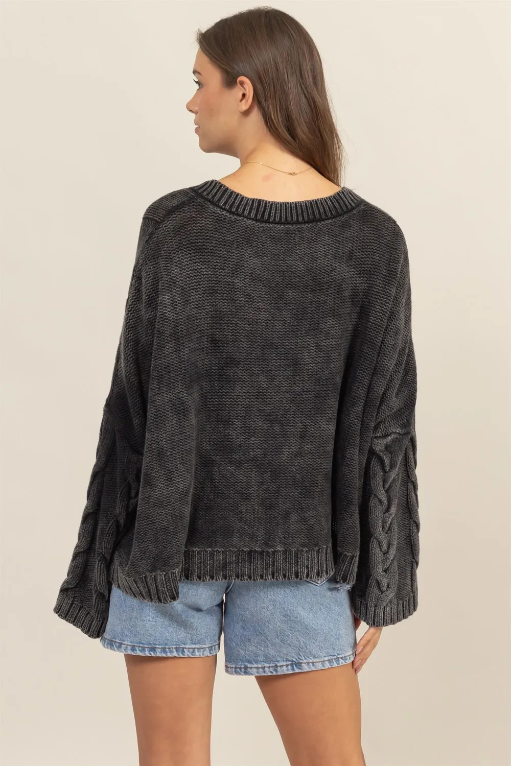 Cable Knit V-Neck Dropped Shoulder Oversized Sweater, image 4