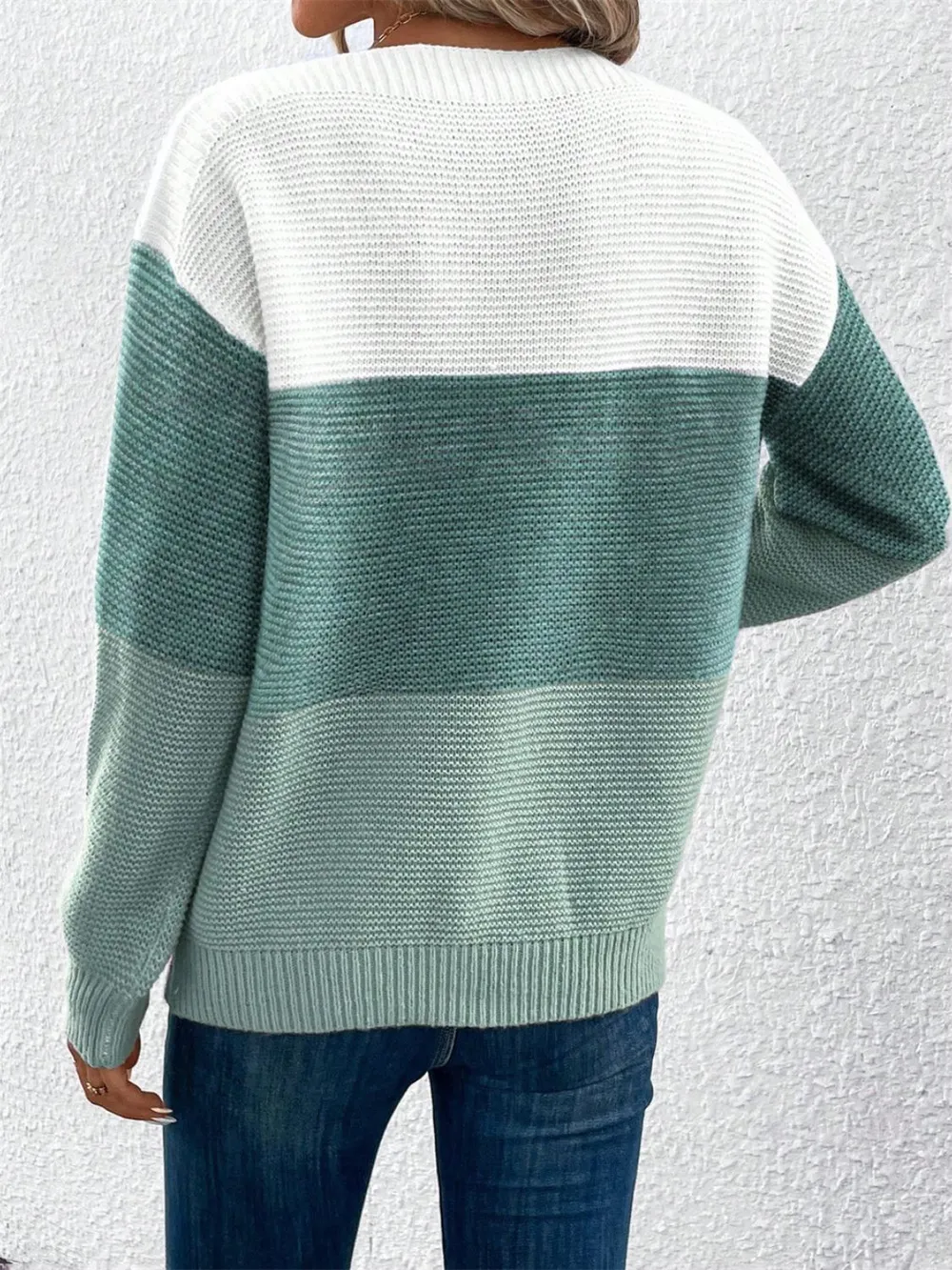 Color Block Drop Shoulder Long Sleeve Sweater, image 5
