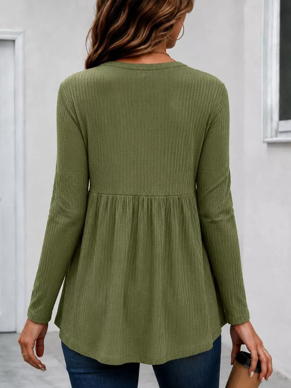 Textured Long Sleeve Peplum Top, image 6