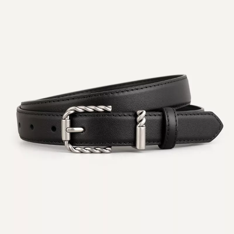 Leather Belt with Twisted Buckle