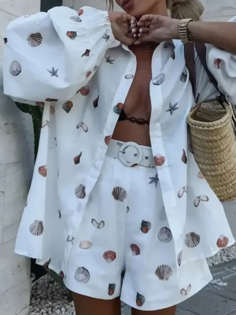Printed Button Up Shirt and Shorts Set, image 4