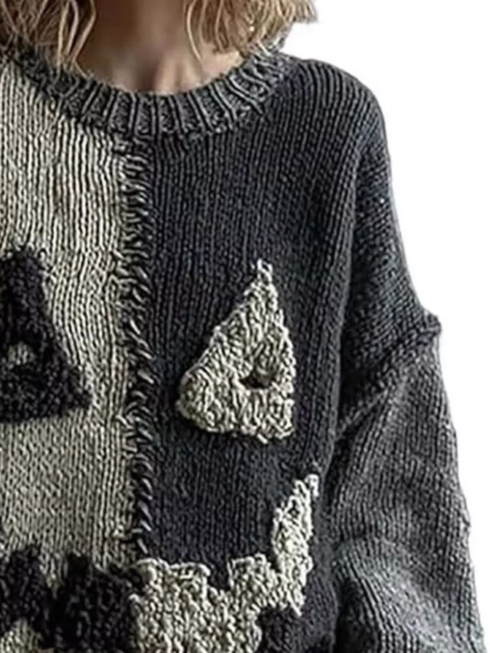 Full Size Color Block Oversized Dropped Shoulder Sweater Plus Size, image 4