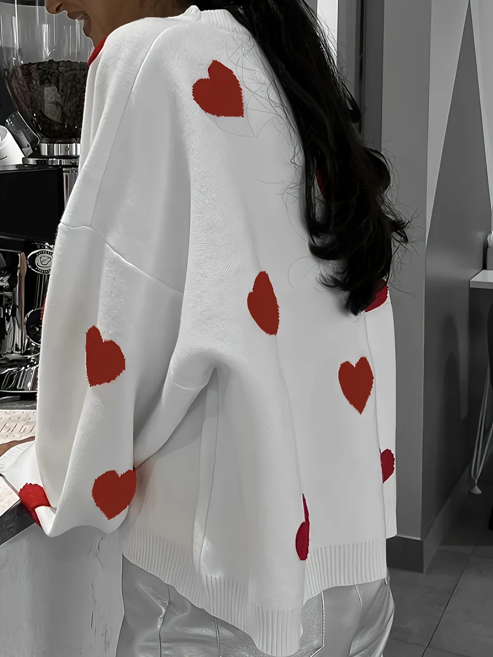Valentine’s Day Heart Round Neck Long Sleeve Sweater, image 3