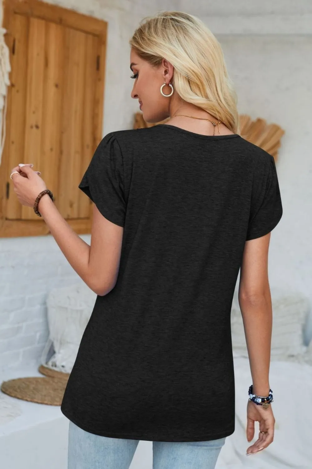 V-Neck Petal Sleeve T-Shirt, image 16