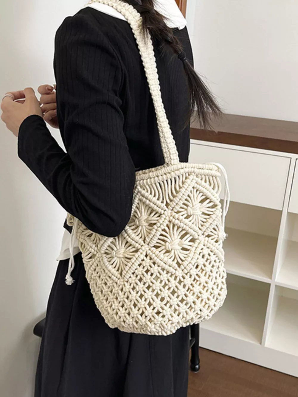 Crochet Bucket Shoulder Bag, image 7