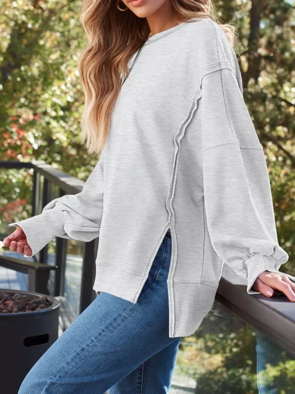 Side Slit Long Sleeve Oversized Sweatshirt, image 8