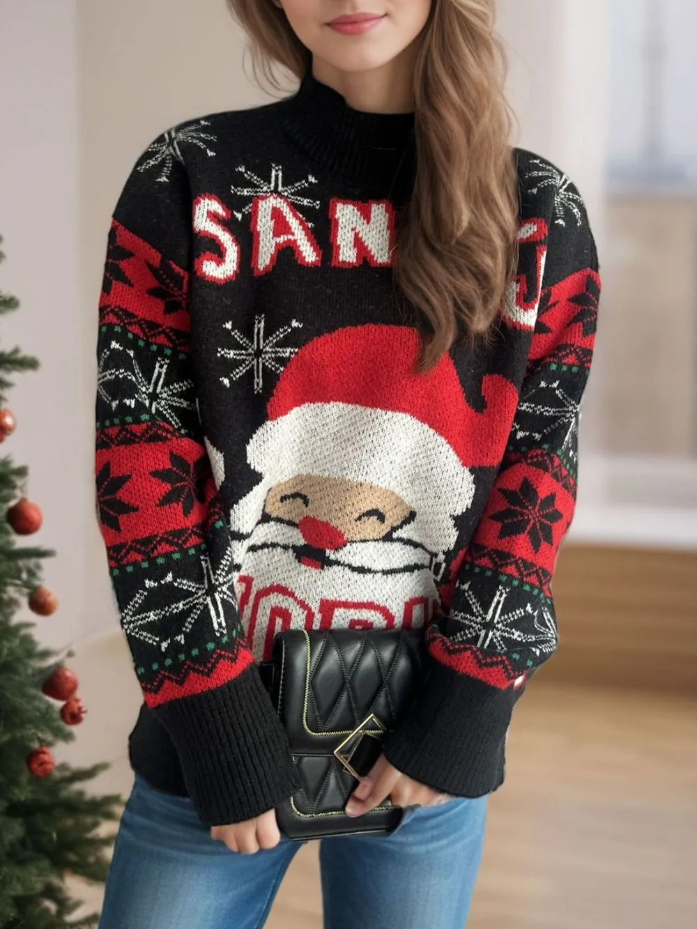 Santa Mock Neck Long Sleeve Sweater, image 4
